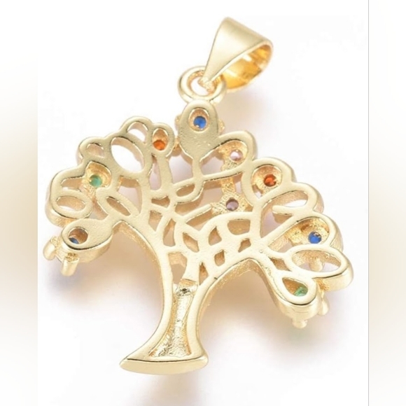 Austrian Crystal Tree of Life Necklace 10k Gold - Picture 10 of 15